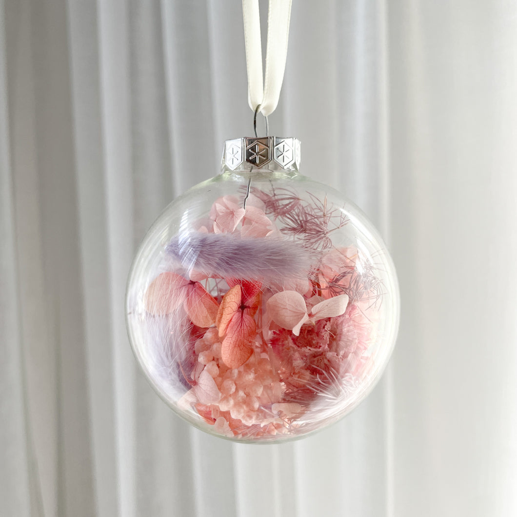 Individual Glass Everlasting Floral Bauble | Pink Purple